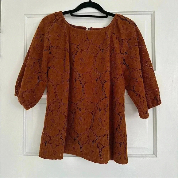 Dolan Norah Floral Corduroy Blouse Orange XS - Picture 5 of 14